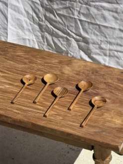 Petite cuiller, ustensile de cuisine ronde en teck L16 D2