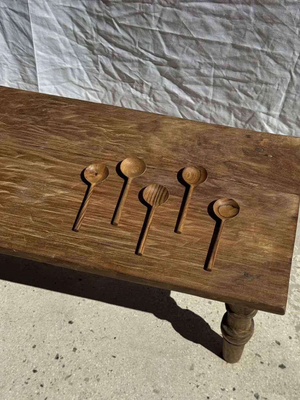 Petite cuiller, ustensile de cuisine ronde en teck L16 D2