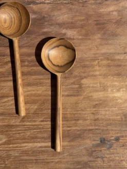 Petite cuiller, ustensile de cuisine ronde en teck L16 D2