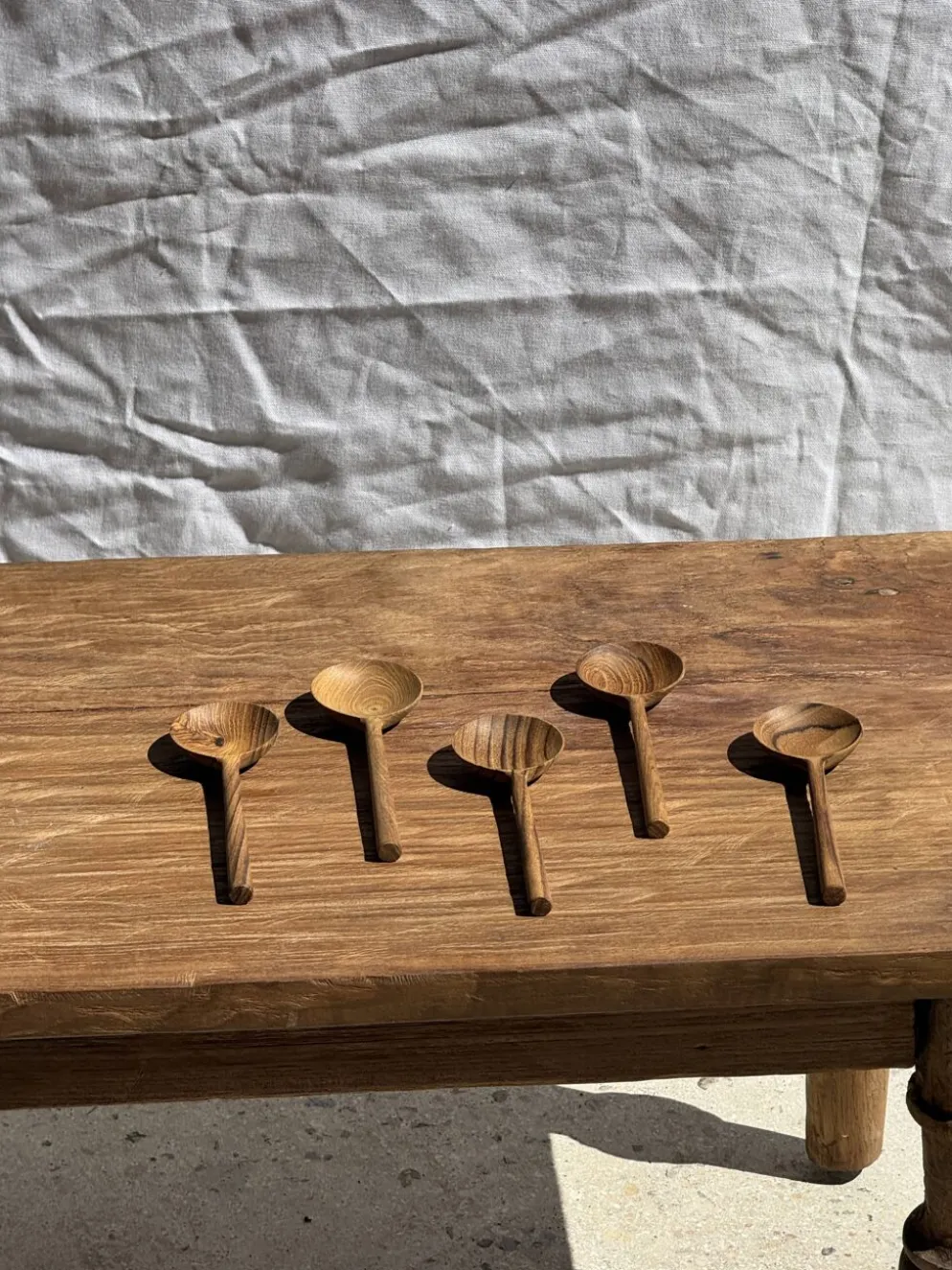 Petite cuiller, ustensile de cuisine ronde en teck L16 D2