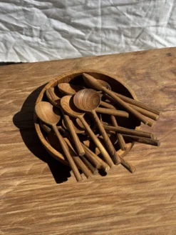 Petite cuiller, ustensile de cuisine ronde en teck L16 D2