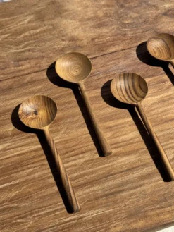 Petite cuiller, ustensile de cuisine ronde en teck L16 D2