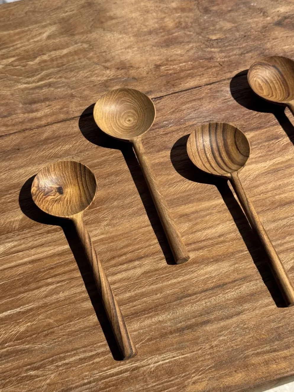Petite cuiller, ustensile de cuisine ronde en teck L16 D2