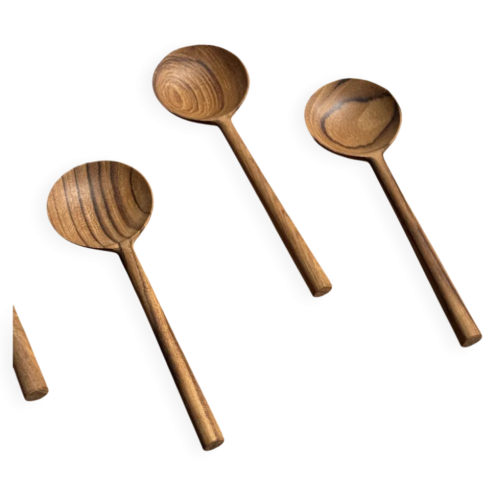 Petite cuiller, ustensile de cuisine ronde en teck L16 D2