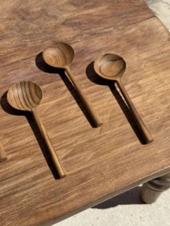 Petite cuiller, ustensile de cuisine ronde en teck L16 D2