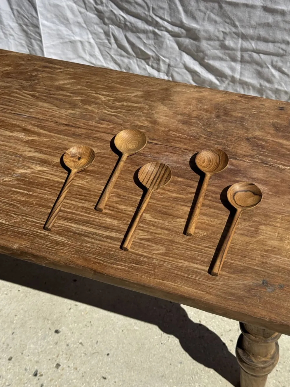 Petite cuiller, ustensile de cuisine ronde en teck L16 D2