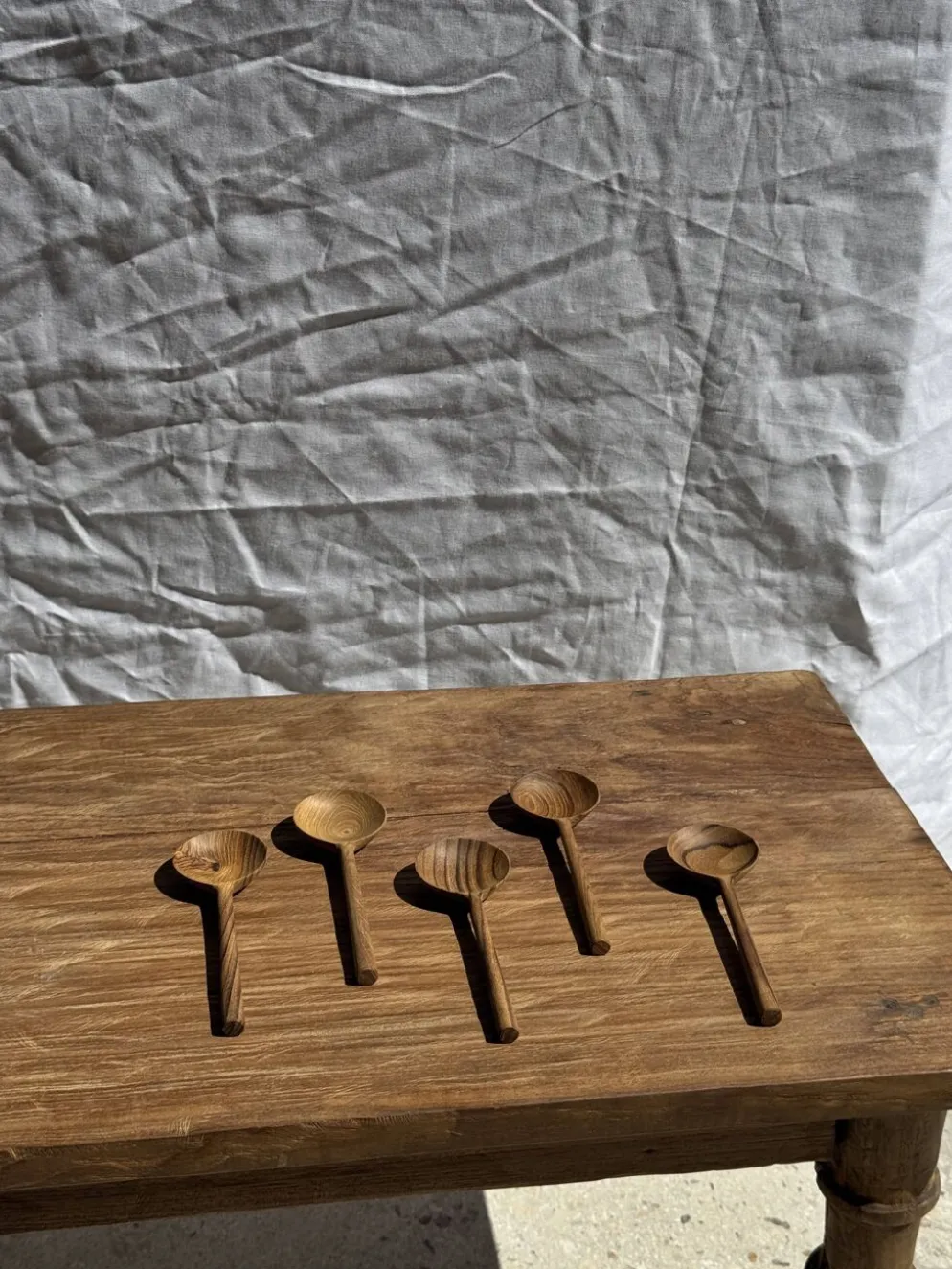 Petite cuiller, ustensile de cuisine ronde en teck L16 D2