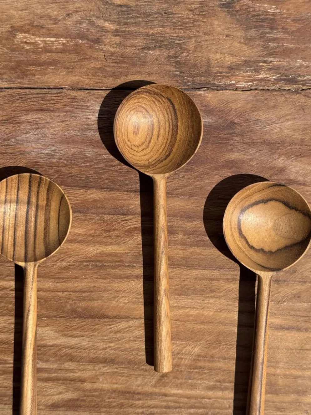Petite cuiller, ustensile de cuisine ronde en teck L16 D2