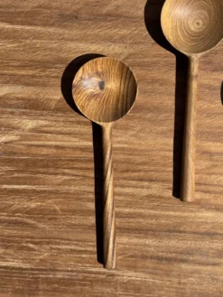 Petite cuiller, ustensile de cuisine ronde en teck L16 D2