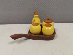 Petit ensemble de table suédois en céramique et bois, années 1980