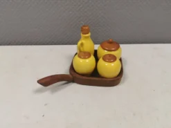 Petit ensemble de table suédois en céramique et bois, années 1980