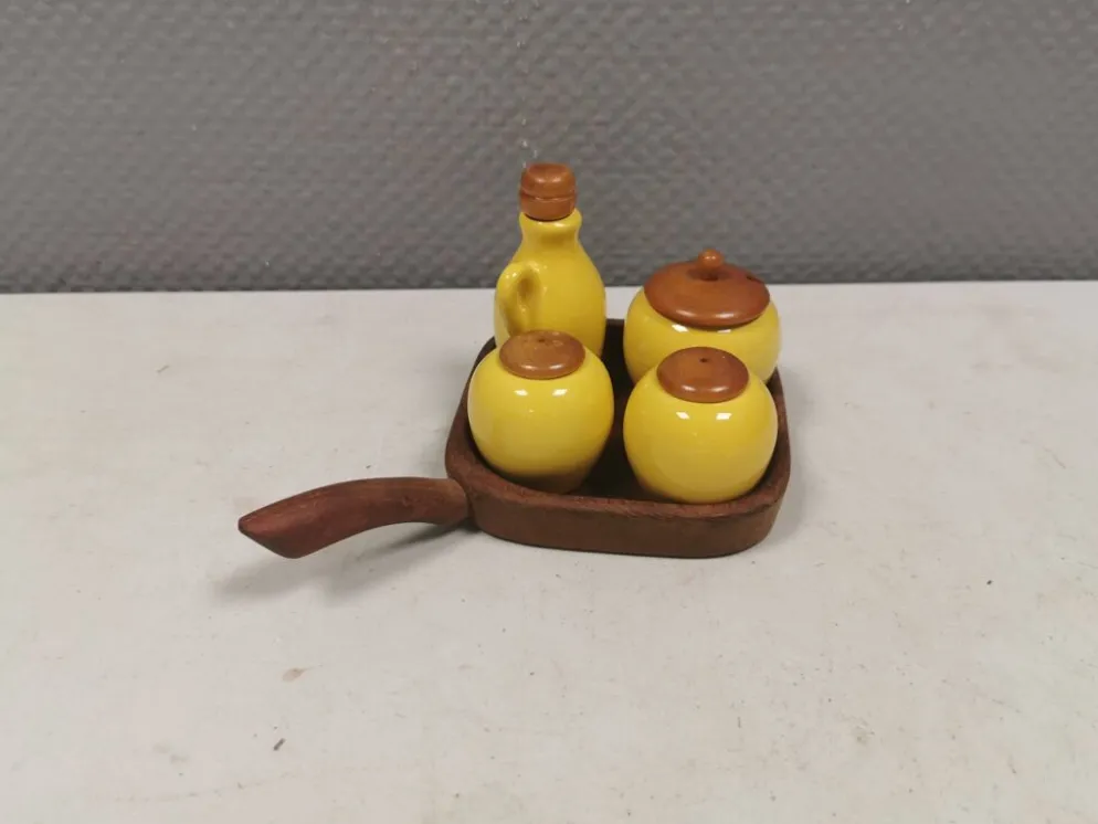 Petit ensemble de table suédois en céramique et bois, années 1980