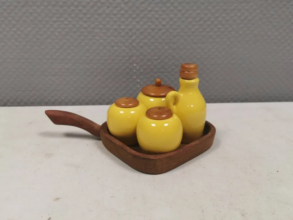 Petit ensemble de table suédois en céramique et bois, années 1980