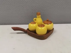 Petit ensemble de table suédois en céramique et bois, années 1980