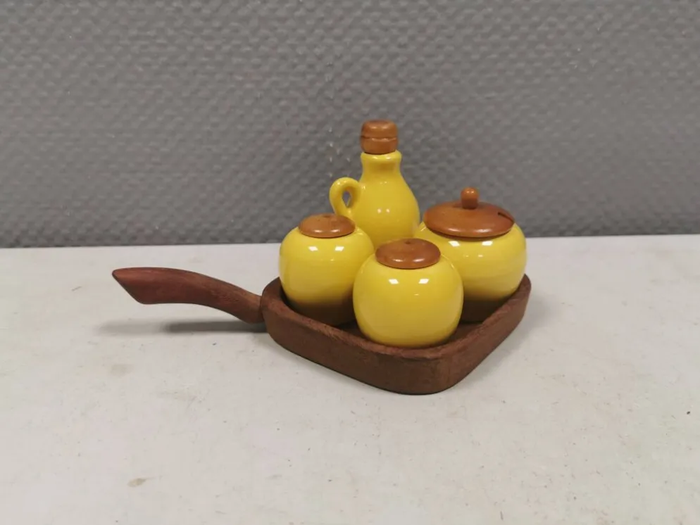 Petit ensemble de table suédois en céramique et bois, années 1980