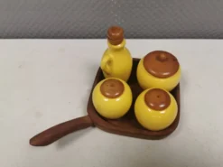 Petit ensemble de table suédois en céramique et bois, années 1980