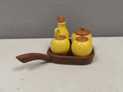 Petit ensemble de table suédois en céramique et bois, années 1980