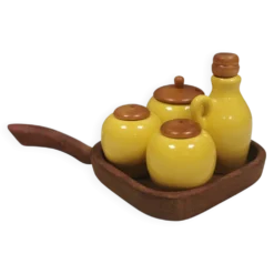 Petit ensemble de table suédois en céramique et bois, années 1980