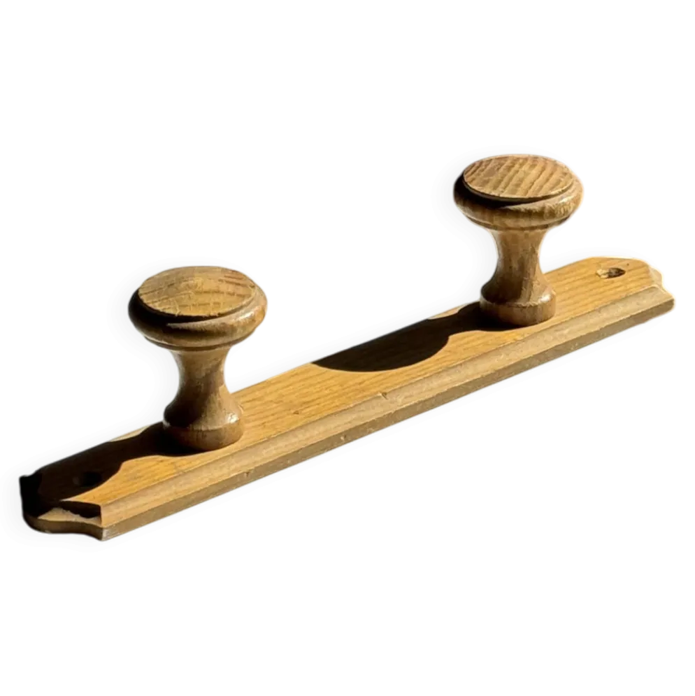 Petite patère à deux accroches en pin bouton ronds H5