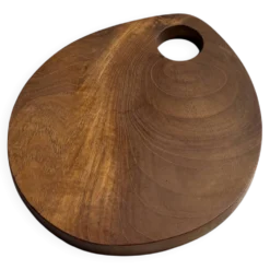 Petite planche à découper en teck monoxyle circulaire à anse 22 x 13
