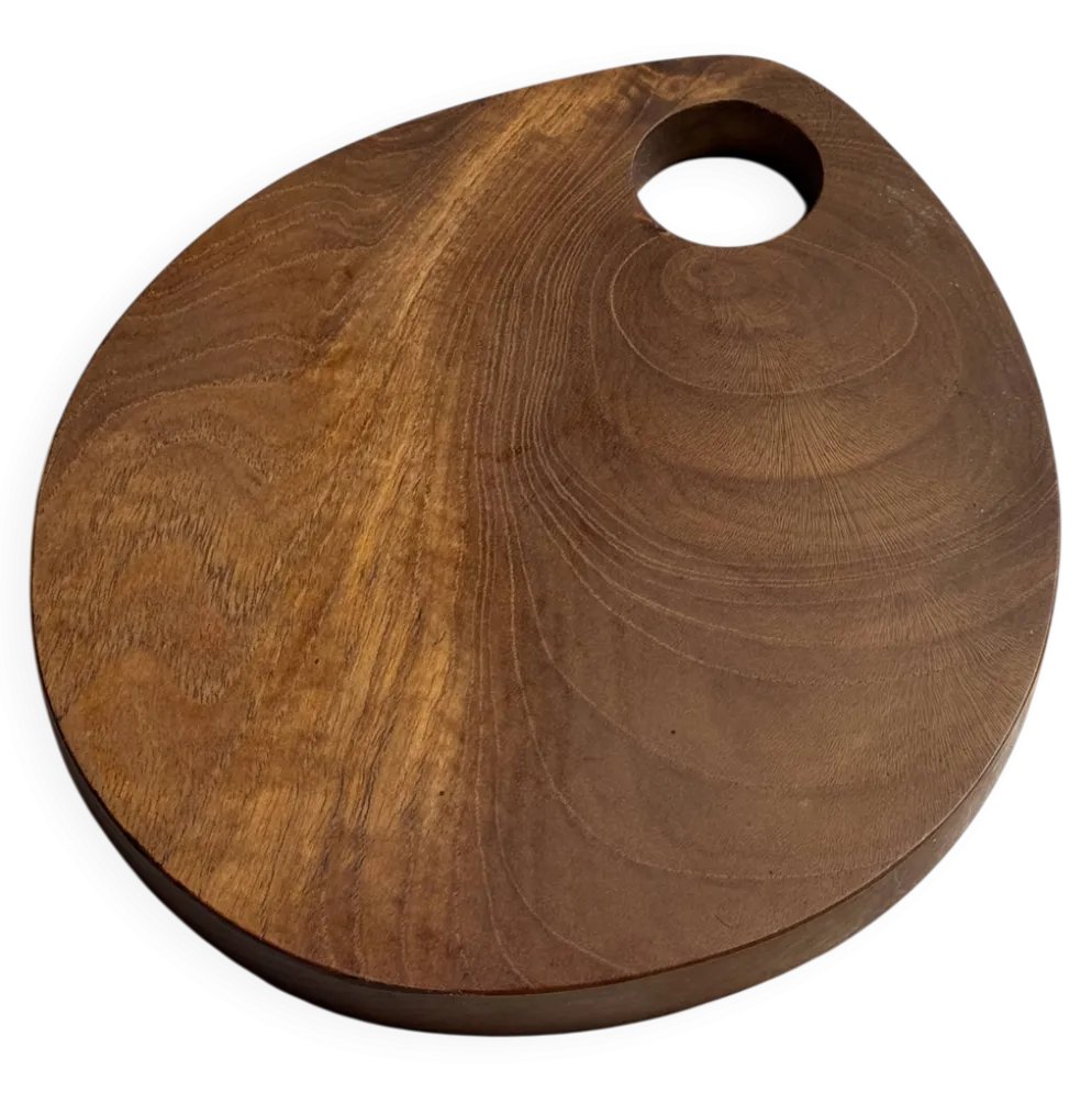 Petite planche à découper en teck monoxyle circulaire à anse 22 x 13