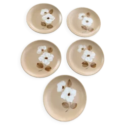 5 petites assiettes a dessert en gres, fait main, moulin des loups, motif de fleurs, made in france