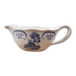 Petite saucière Digoin Bernadette – Faïence ancienne décor bleu campagne