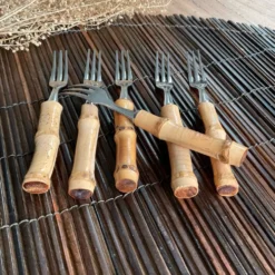 6 petites fourchettes bambou vintage
