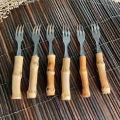 6 petites fourchettes bambou vintage