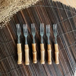 6 petites fourchettes bambou vintage