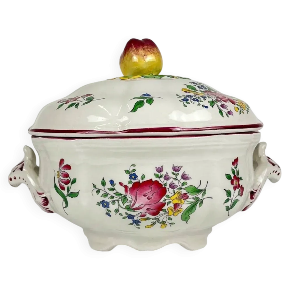 Petite soupière KG Lunéville, modèle "Réverbère", motif rose