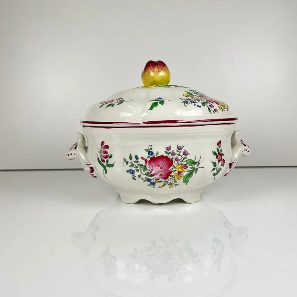 Petite soupière KG Lunéville, modèle "Réverbère", motif rose