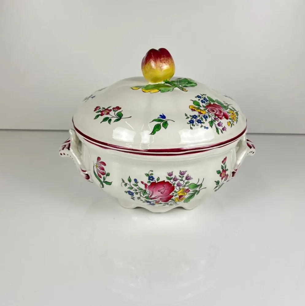 Petite soupière KG Lunéville, modèle "Réverbère", motif rose