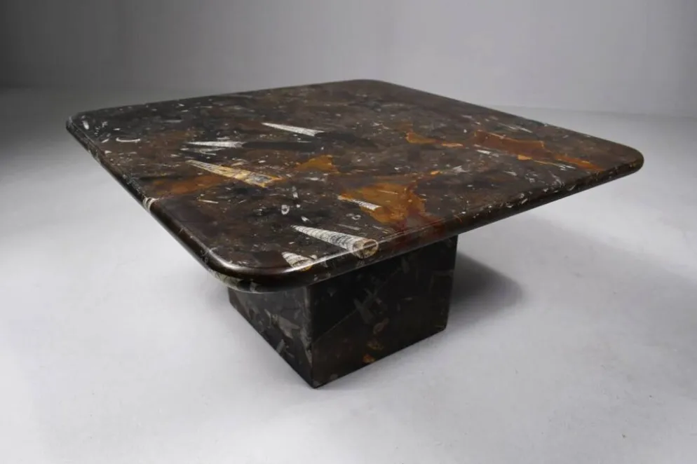Petite table basse fossilisée vintage, années 1970.
