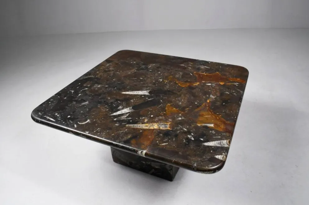 Petite table basse fossilisée vintage, années 1970.