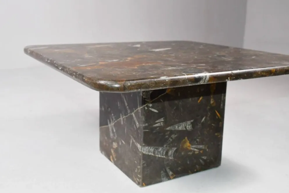 Petite table basse fossilisée vintage, années 1970.