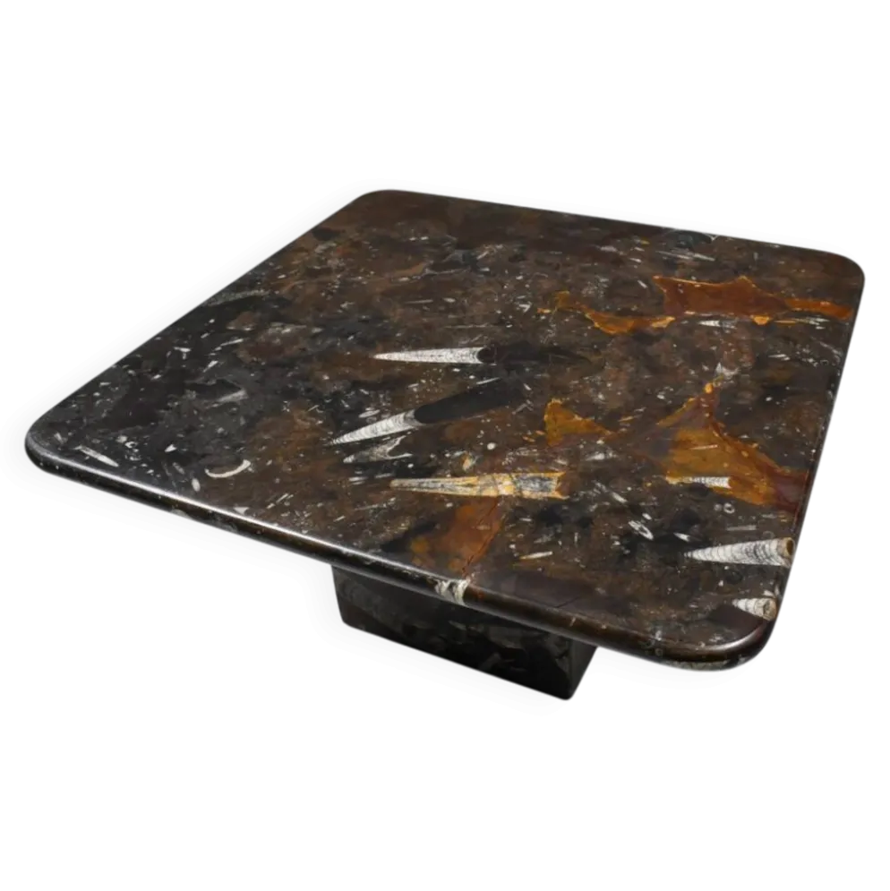 Petite table basse fossilisée vintage, années 1970.