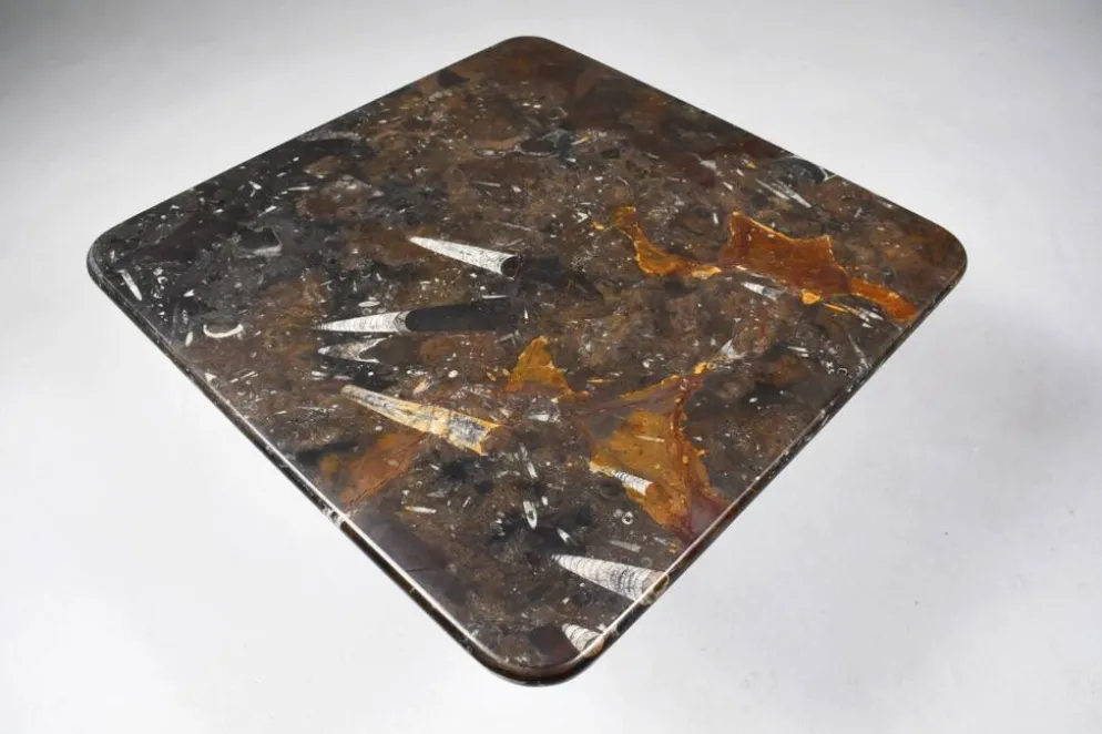 Petite table basse fossilisée vintage, années 1970.