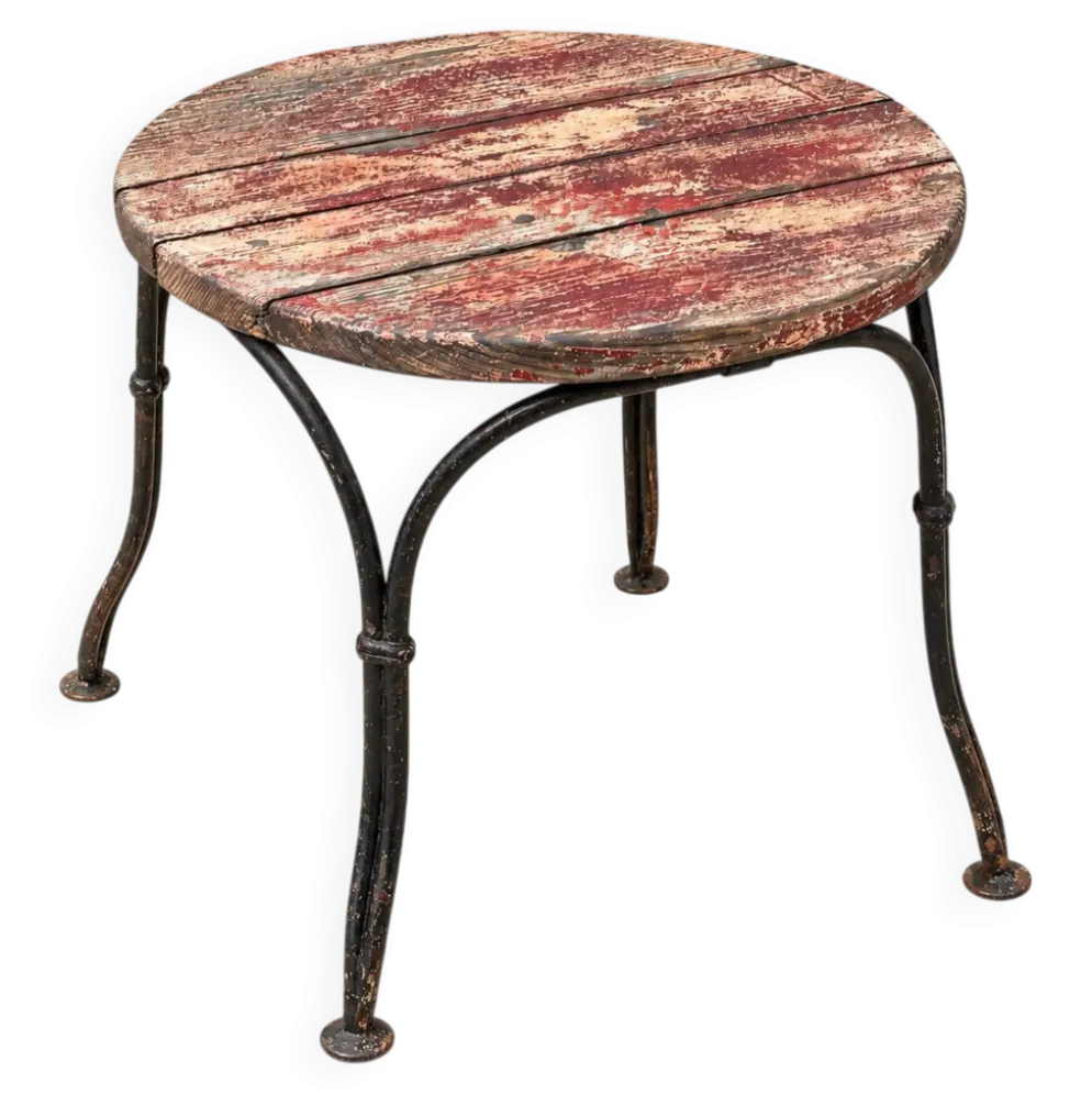 Petite table d’appoint ancienne en fer forgé et bois patiné – années 30/40