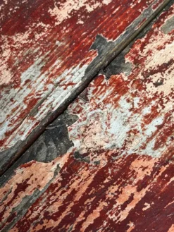 Petite table d’appoint ancienne en fer forgé et bois patiné – années 30/40