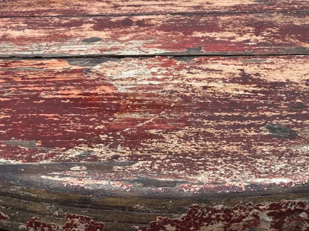 Petite table d’appoint ancienne en fer forgé et bois patiné – années 30/40