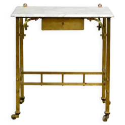 Petite table en laiton avec plateau en marbre, vers 1910