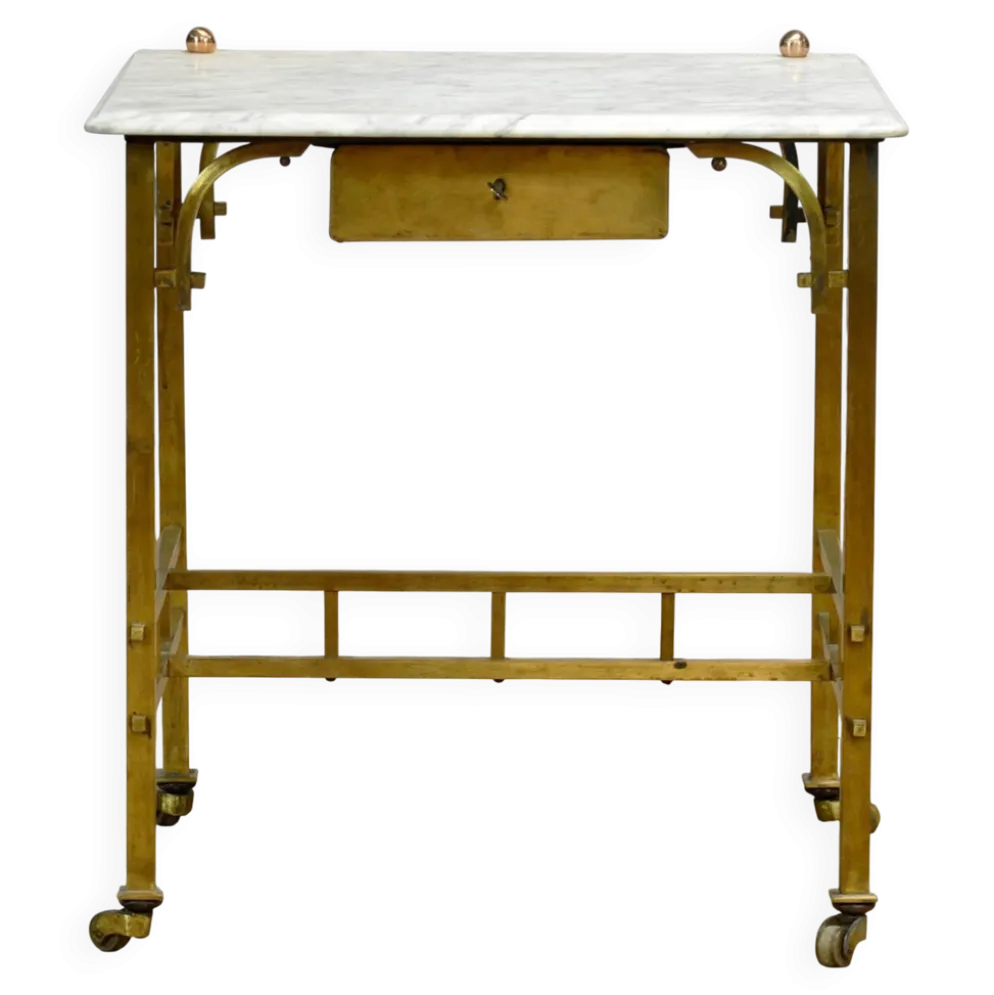 Petite table en laiton avec plateau en marbre, vers 1910