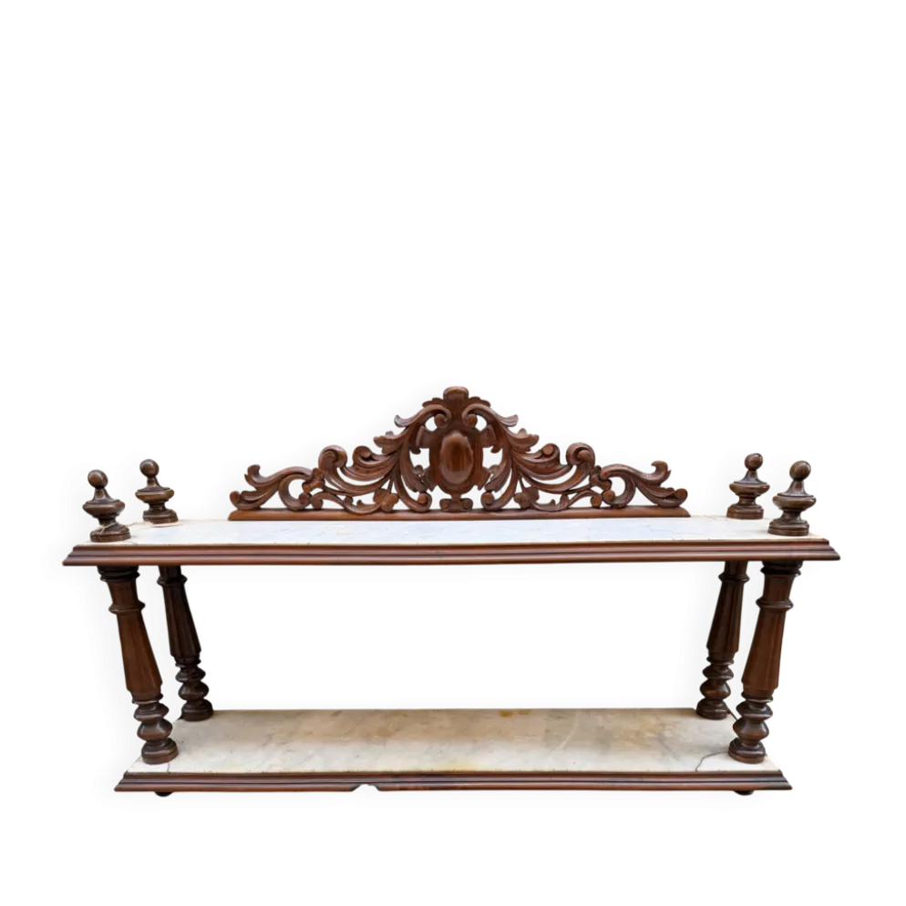Petite étagère murale/console d’appoint Napoléon III — noyer sculpté e
