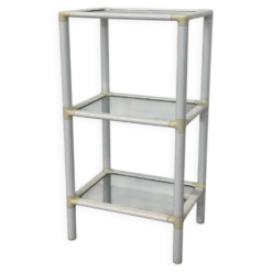 Petite étagère à 3 niveaux – Blanc et verre, style espace âge