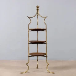 Petite étagère vintage en laiton et bois, design, Italie, années 1950