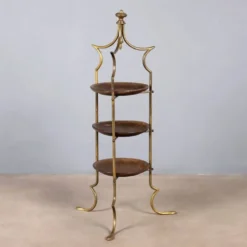 Petite étagère vintage en laiton et bois, design, Italie, années 1950