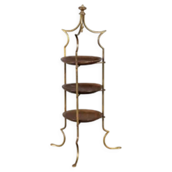Petite étagère vintage en laiton et bois, design, Italie, années 1950