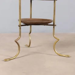 Petite étagère vintage en laiton et bois, design, Italie, années 1950