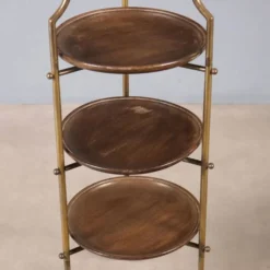 Petite étagère vintage en laiton et bois, design, Italie, années 1950
